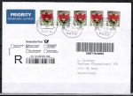 Bund 2968 Skl. (Mi. 2971) als portoger. MeF mit 5x 58 Cent Blumen als Skl.-Marke auf Ausl.-Einschreibe-Brief bis 20g von 2014 in die Niederlande, Label