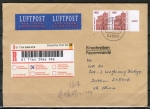 Bund 1562 als portoger. MeF mit 2x 400 Pf SWK als Bogen-Paar auf bersee-Luftpost-Einschreibe-Brief 20-50g von 2001 nach China, AnkStpl.
