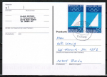 Bund 590 als portoger. MeF mit 2x 50 Pf Olympiade 1969 auf Inlands-Postkarte von 1997-2002, codiert