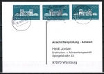 Bund 625 als portoger. MeF mit 3x 20 Pf Olympiade 1970 auf Sammel-Anschriftenprfungs-Postkarte von 1993-2002, codiert