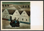 AK Gottfried Kumpf, Burgenland / Österreich, "Tratschende Frauen zur blauen Stunde", Öl auf Holz, 40x45 cm