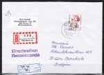 Berlin 828 als portoger. EF mit 350 Pf Frauen-Serie auf Einschreibe-Brief bis 20g von 1989-1991 nach Belgien, AnkStpl.
