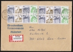 Bund B+S-Heftblatt 2,- DM mit grner 50 Pf im Buchdruck als portoger. H-Blatt-MeF auf Einschreib-Pckchen 250-500g von 1987 in die DDR, rs. Stempel