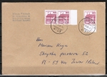 Bund 1028 als portoger. MeF mit 3x roter 60 Pf B+S - Marke aus Bogen / mit Rand auf Auslands-Brief 20-50g von 1988 nach Polen, AnkStpl.