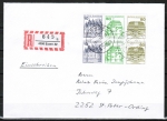 Bund 913+1038+1140 o.g./u.g. als portoger. MiF mit 10+grüne50+80 Pf B+S als Zdr.-6er-Block aus MH auf Inlands-Einschreibe-Brief von 1982-1989