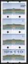 Bund ATM 2 - Mettler-Toledo - zusammenhängender "Abfall"-4er-Streifen, unten mit 110 Pf-Eindruck, oben mit versetztem DBP-Aufdruck
