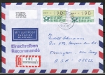 Bund ATM 1 - - 2 Marken zu 190 Pf als portoger. MeF auf Luftpost-Einschreibe-Brief 10-15g vom März 1989 in die USA mit Claim-Check