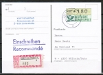 Bund ATM 1 - Marke zu 180 Pf als portoger. EF auf VGO-Einschreib-Postkarte von 1990-1991 vom VGO ins VGW