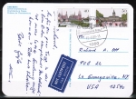 Berlin 772 + 773 als portoger. Zdr.-EF mit 40 +50 Pf Zdr. aus 750 Jahre Berlin - Block auf Luftpost-Postkarte von 1988 von Berlin in die USA, rs. US-Code