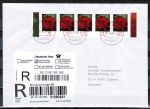 Bund 2669 als portoger. MeF mit 5x 55 Ct. "Gartenrose" aus Bogen mit Rand auf Einschreibe-Brief bis 20g von 2008-2010 in die Schweiz, Label
