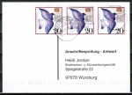 Bund 1388 als portoger. MeF mit 3x 20 Pf Tag der Briefmarke 1988 auf Anschriftenprüfungs-Postkarte von 2000