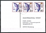Bund 1388 als portoger. MeF mit 3x 20 Pf Tag der Briefmarke 1988 auf Anschriftenprfungs-Postkarte von 2000