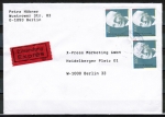 Bund 1494 als portoger. MeF mit 3x 100 Pf Walter Eucken auf VGO-Eilbrief 20-50g vom Mrz 1991, Stempelmngel