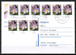 Bund 2480 als portoger. MeF mit 9x 5 Cent Blumen / Krokus aus Bogen auf Inlands-Postkarte von 2005-2019, codiert