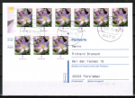 Bund 2480 als portoger. MeF mit 9x 5 Cent Blumen / Krokus aus Bogen auf Inlands-Postkarte von 2005-2019, codiert
