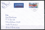 Bund 1873 als portoger. EF mit 300 Pf EZM aus Boddenlandschafts-Block auf Übersee-Luftpost-Brief bis 20g von 1996/1997 nach Australien