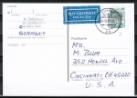 Bund 1342 als portoger. EF mit 80 Pf SWK D/u.g. aus MH auf VGO-bersee-Luftpost-Postkarte vom Mrz 1991 in die USA, rs. Code