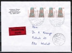 Bund 1375 als portoger. MeF mit 4x 120 Pf SWK als waagr. Bogen-Paare auf Inl.-Eilbrief 20-50g von 1988, AnkStpl.