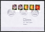 Bund Blumen-Zdr. 5/5/10/10/20 Ct. Krokus / Tulpe / Tagetes C/o.g. aus Zdr.-Blatt auf Büsingen-Brief in die Schweiz von 2007-2010, codiert