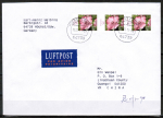 Bund 2462 als portoger. MeF mit 3x 25 Cent Blumen / Malve aus Rolle auf Luftpost-Brief bis 20g von 2011-2014 nach China, AnkSt.