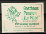 Zndholz-Etikett Hchst / Mmling-Grumbach, Gasthaus und Pension "Zur Rose" - Friedrich Jckel, um 1965 / 1970