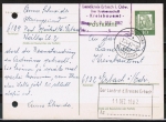 Ganzsachen-Postkarte mit Stempel von Ltzelbach / Haingrund - aptierter Stempel, bei dem die alte Postleitzahl (16) entfernt wurde