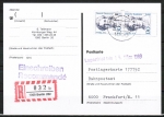 Berlin 812 als portoger. MeF mit 2x 130 Pf Frauen-Serie auf Einschreib-Postkarte ins Bundesgebiet vom Februar 1989, codiert