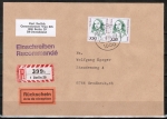 Berlin 849 als portoger. MeF mit 2x 300 Pf Frauen-Serie auf Einschreibe-Rückschein-Brief bis 20g von 1989-1991 nach Westdeutschland