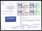 Bund B+S-Heftblatt 2,- DM mit grüner 50 Pf im Buchdruck als portoger. H-Blatt-EF auf Übersee-Luftpost-Postkarte von 1993-2002 nach China, AnkStpl.