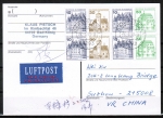 Bund B+S-Heftblatt 2,- DM mit grner 50 Pf im Buchdruck als portoger. H-Blatt-EF auf bersee-Luftpost-Postkarte von 1993-2002 nach China, AnkStpl.