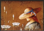 Ansichtskarte von R. Jansen - ("Dame mit Hut, Blumen")