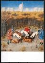 Ansichtskarte der "Brüder aus Limbourg'" (um 1415/1416) - "Dezember - Halali - Wildschweinjagd"