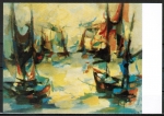 Ansichtskarte von Marcel Mouly (1918-2008) - "Hafen bei Sonnenaufgang"