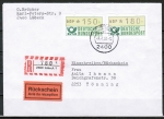 Bund ATM 1 - Marken zu 180 + 150 Pf als portoger. MiF auf Inlands-Einschreibe-Rückschein-Brief bis 20g von 1981 / Ersttag von Lübeck 1