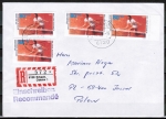 Bund 1354 als portoger. MeF mit 4x 80 Pf Sport 1988 auf Auslands-Einschreibe-Brief bis 20g von 1988-1989 nach Polen / AnkStpl.