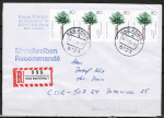 Bund 1373 als portoger. MeF mit 4x 80 Pf Entwicklungsdienst auf Auslands-Einschreibe-Brief bis 20g vom Mrz 1989 in die CSSR / vs. Stempel