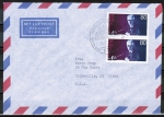 Bund 1382 als portoger. MeF mit 2x 80 Pf August Bebel auf Luftpost-Brief 5-10g von 1988 in die USA / Code