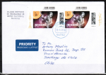 Bund 3780 als portoger. MeF mit 2x 85 Jimi Hendrix auf Auslands-Kompakt-Brief 20-50g von 2023-2024 nach Chile, AnkStpl.