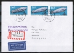 Bund 1525 als portoger. MeF mit 3x 165 Pf Luftpostbeförderung auf Luftpost-Einschreibe-Brief 10-15g von 1992 nach Paraguay, AnkStpl.