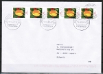 Bund 2484 als portoger. MeF mit 5x 10 Cent Blumen / Tulpe aus Rolle auf Büsingen-Brief von 2007-2010 in die Schweiz mit zusätzl. Masch.-Stpl.