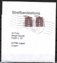 Bund 2299 als portoger. MeF mit 2x 0,45  SWK aus Bogen, Sicherheitsfarbe in Farbe, auf Europa-Streifbandzeitung bis 50g von 2003-2004 nach Tschechien