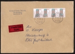 Bund 1375 als portoger. MeF mit 4x 120 Pf SWK als waagr. Bogen-Paare auf Inl.-Eilbrief 20-50g von 1988, AnkStpl. 14x20 cm