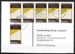 Bund 587 als portoge. MeF mit 6x 10 Pf Olympiade 1969 auf Sammel-Anschriftenprüfungs-Postkarte von 1993-2002, codiert