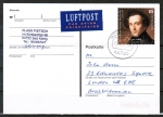 Bund 2720 als portoger. EF mit 65 Cent Felix Mendelssohn-Bartholdy auf Europa-Postkarte von 2009-2010 nach Großbritannien, codiert