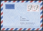 Berlin 825 als portoger. MeF mit 2x 100 Pf Frauen-Serie auf Luftpost-Brief 5-10g von 1988-1989 nach Neuseeland