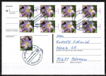 Bund 2480 als portoger. MeF mit 9x 5 Cent Blumen / Krokus aus Rolle auf Inlands-Postkarte von 2006, codiert, Stempel Nachtrglich entwertet