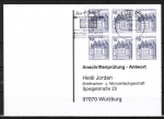 Bund 913 als portoger. MeF mit 6x 10 Pf B+S - Serie Buchdruck aus Rolle auf Sammel-Anschriftenprüfungs-Postkarte von 1992-2002