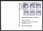Bund 913 als portoger. MeF mit 6x 10 Pf B+S - Serie Buchdruck aus Rolle auf Sammel-Anschriftenprfungs-Postkarte von 1992-2002