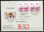 Bund 1028 als portoger. MiF mit 4x roter 60 Pf aus Bogen je mit Oberrand + 40 Pf Wohlfahrt auf Inlands-Einschreibe-Brief bis 20g von 1986