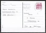 Bund 1028 u.g. als portoger. EF mit roter 60 Pf B+S - Marke unten geschnitten aus MH auf Inlands-Postkarte von 1982-1993